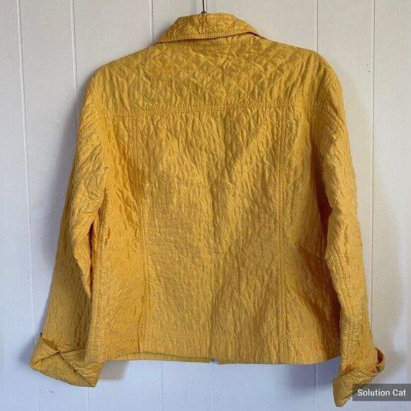 debra deRoo Women’s Jacket Medium Yellow Silk Quilted Zip Jacket Orange Lining - Picture 4 of 7